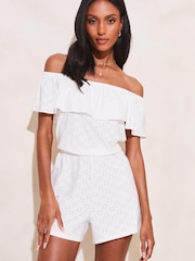 Lipsy White Jersey Broderie Summer Playsuit - Image 1 of 4