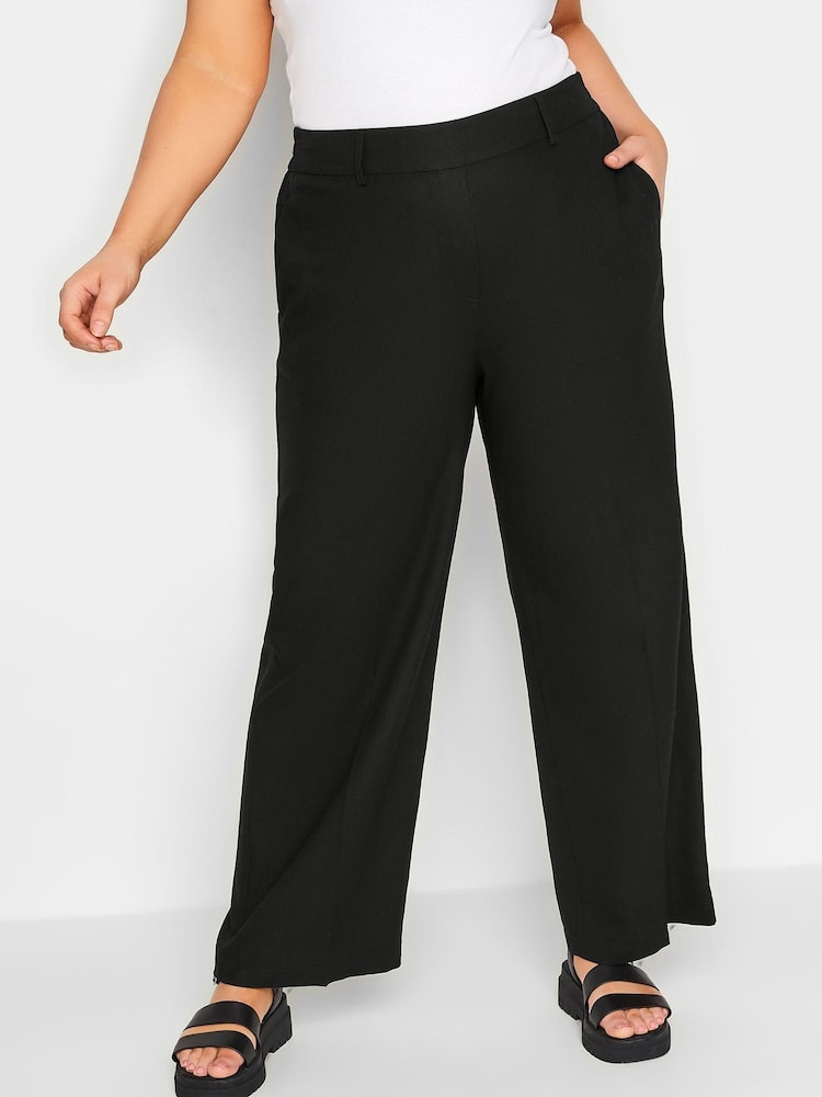 Yours Curve Black Linen Blend Wide Leg Trouser - Image 1 of 5 Yours Curve Black Linen Blend Wide Leg Trouser - Image 1 of 5