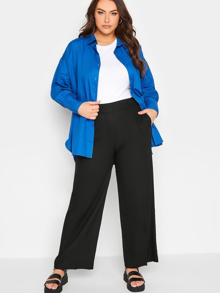 Yours Curve Black Linen Blend Wide Leg Trouser - Image 2 of 5 Yours Curve Black Linen Blend Wide Leg Trouser - Image 2 of 5