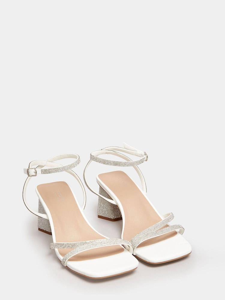 Yours Curve White Wide FIt Extra Wide Fit Strappy Sparkle Heel Sandal - Image 2 of 5