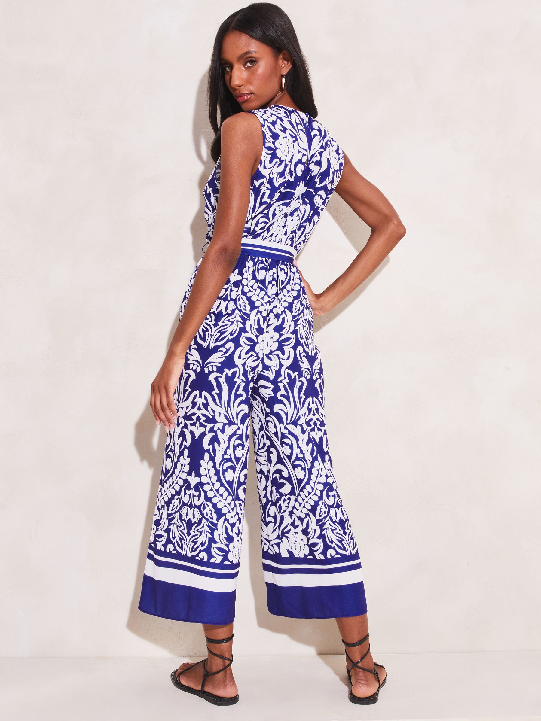 Buy Lipsy Blue Printed Wrap Belted Culotte Wide Leg Jumpsuit from Next Luxembourg