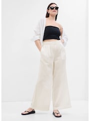 Gap White Crinkle Gauze Wide Leg Cotton Trousers - Image 3 of 6