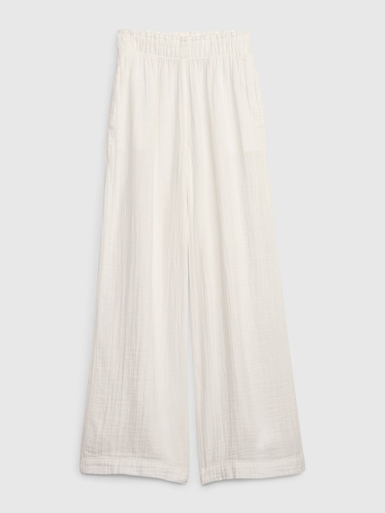 Gap White Crinkle Gauze Wide Leg Cotton Trousers - Image 6 of 6
