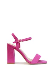 Linzi Hot Pink Faux Suede Beverley Square Toe Block Heeled Sandal - Image 2 of 4