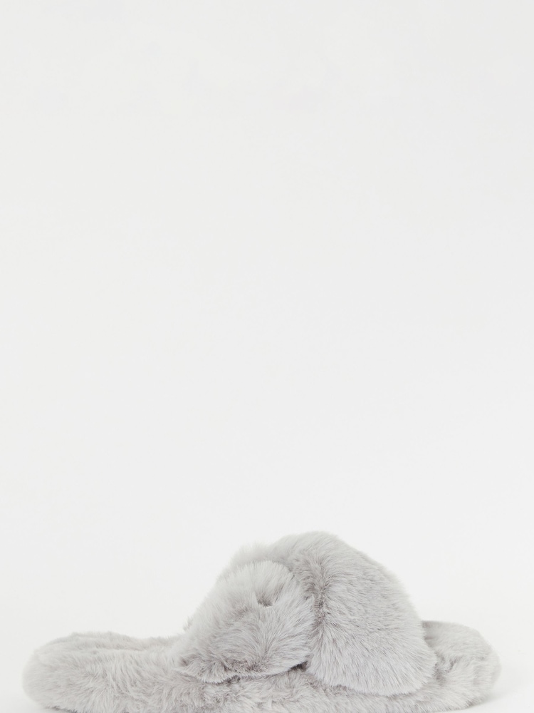 Lipsy Grey Fluffy Cross Slippers Buy Lipsy Grey Faux Fur Cross