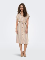 ONLY Cream Stripe Shirt Dress Contains Linen - Image 1 of 5