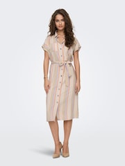 ONLY Cream Stripe Shirt Dress Contains Linen - Image 2 of 5