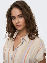 ONLY Cream Stripe Shirt Dress Contains Linen - Image 4 of 5