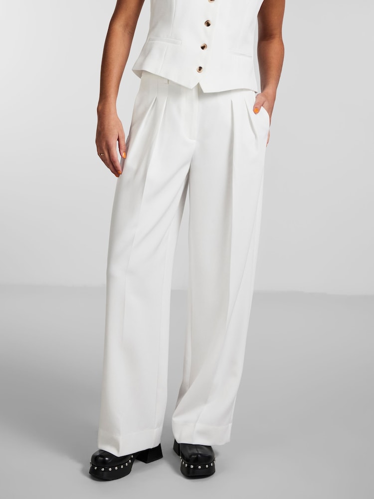 PIECES White High Waisted Wide Leg Trousers - Image 1 of 5