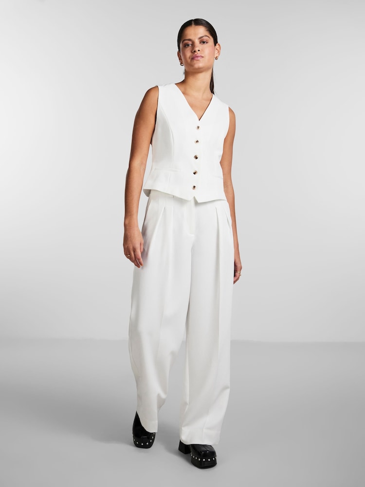 PIECES White High Waisted Wide Leg Trousers - Image 2 of 5