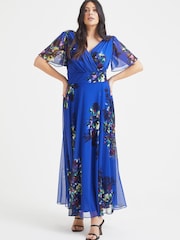 Scarlett & Jo Blue Multi Isabelle Angel Sleeve Maxi Dress - Image 1 of 4