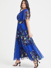 Scarlett & Jo Blue Multi Isabelle Angel Sleeve Maxi Dress - Image 3 of 4