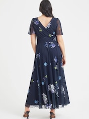 Scarlett & Jo Navy Blue Dandelion Isabelle Angel Sleeve Maxi Dress - Image 4 of 4