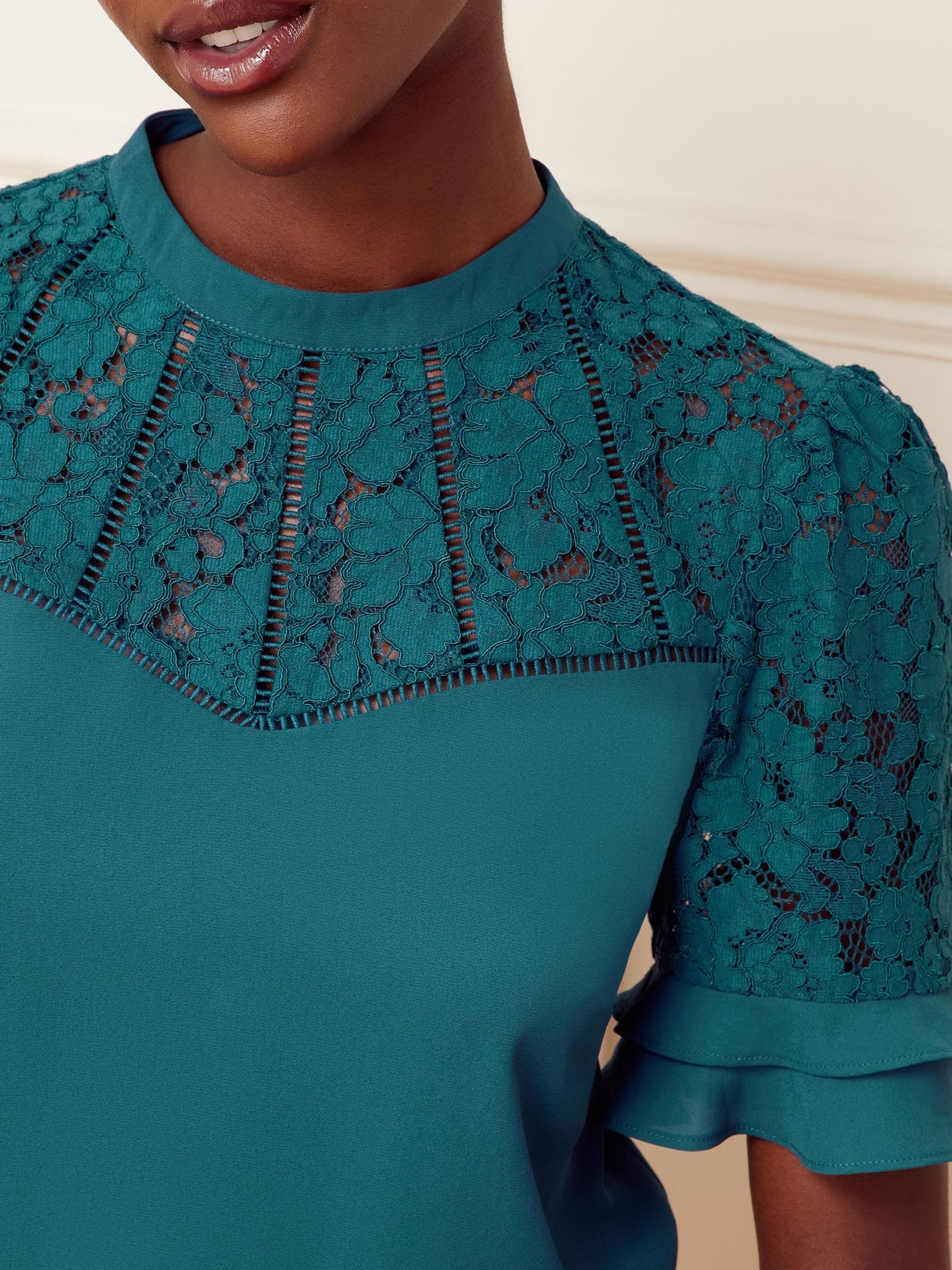 Buy Love & Roses Teal Petite Lace Mix Yoke High Neck Ruffle Sleeve Top from  Next Germany