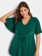 Yours Curve Green London Front Wrap Angel Sleeve Top - Image 1 of 4