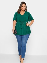 Yours Curve Green London Front Wrap Angel Sleeve Top - Image 2 of 4