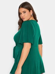Yours Curve Green London Front Wrap Angel Sleeve Top - Image 3 of 4