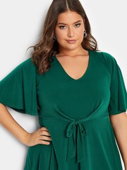 Yours Curve Green London Front Wrap Angel Sleeve Top - Image 4 of 4