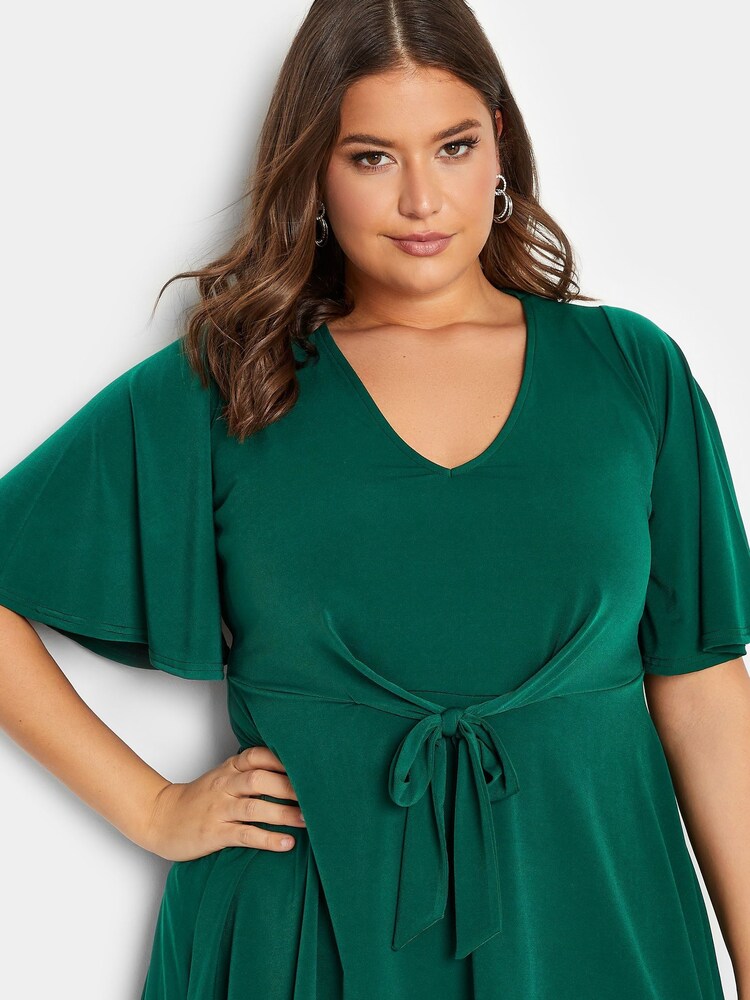 Yours Curve Green London Front Wrap Angel Sleeve Top - Image 4 of 4