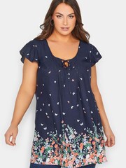 Yours Curve Blue Border Print Blouse - Image 1 of 4