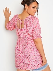 Yours Curve Pink Limited Sweetheart Puff Sleeve Top - Image 3 of 4