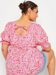 Yours Curve Pink Limited Sweetheart Puff Sleeve Top - Image 4 of 4