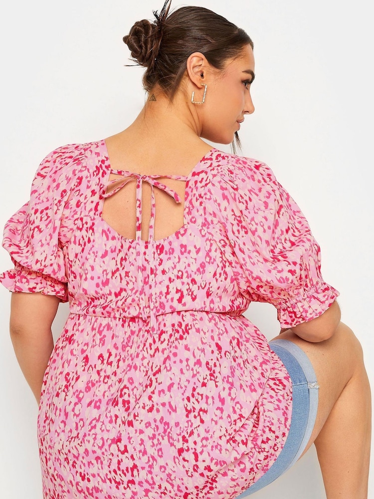 Yours Curve Pink Limited Sweetheart Puff Sleeve Top - Image 4 of 4