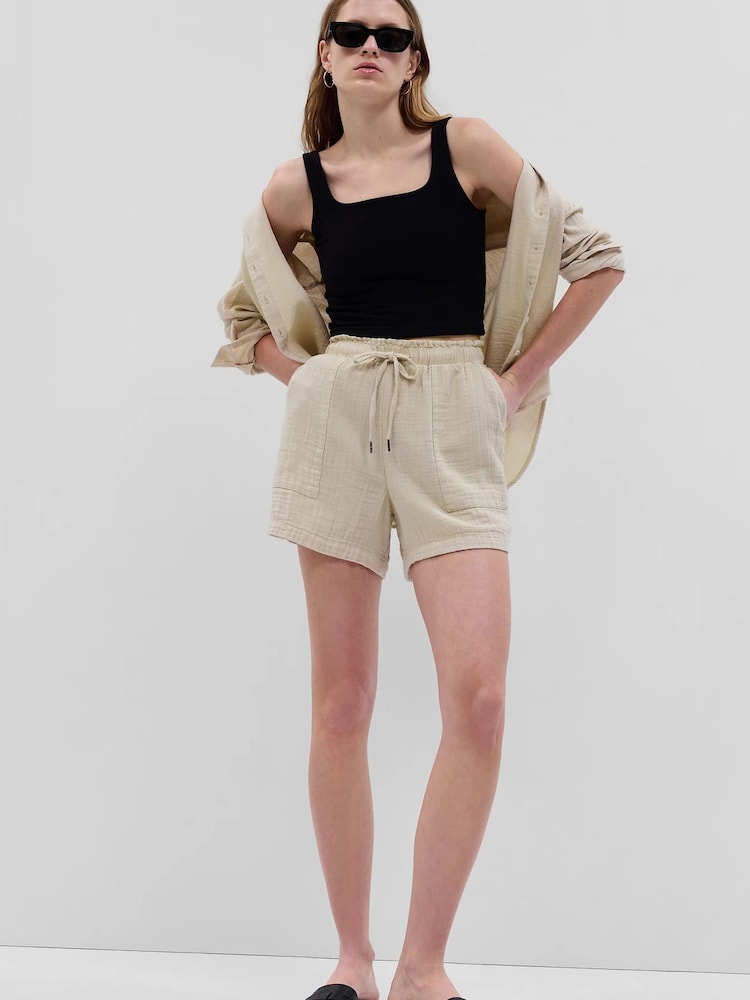 Gap Cream Crinkle Gauze Shorts - Image 1 of 4