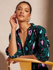 Love & Roses Blue Embroidered V Neck 3/4 Sleeve Blouse - Image 2 of 4