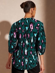 Love & Roses Blue Embroidered V Neck 3/4 Sleeve Blouse - Image 3 of 4