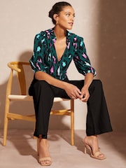 Love & Roses Blue Embroidered V Neck 3/4 Sleeve Blouse - Image 4 of 4