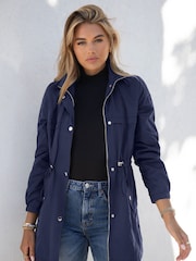 Lipsy Navy Blue Shower Resistant Rain Coat - Image 1 of 4