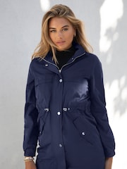 Lipsy Navy Blue Shower Resistant Rain Coat - Image 3 of 4