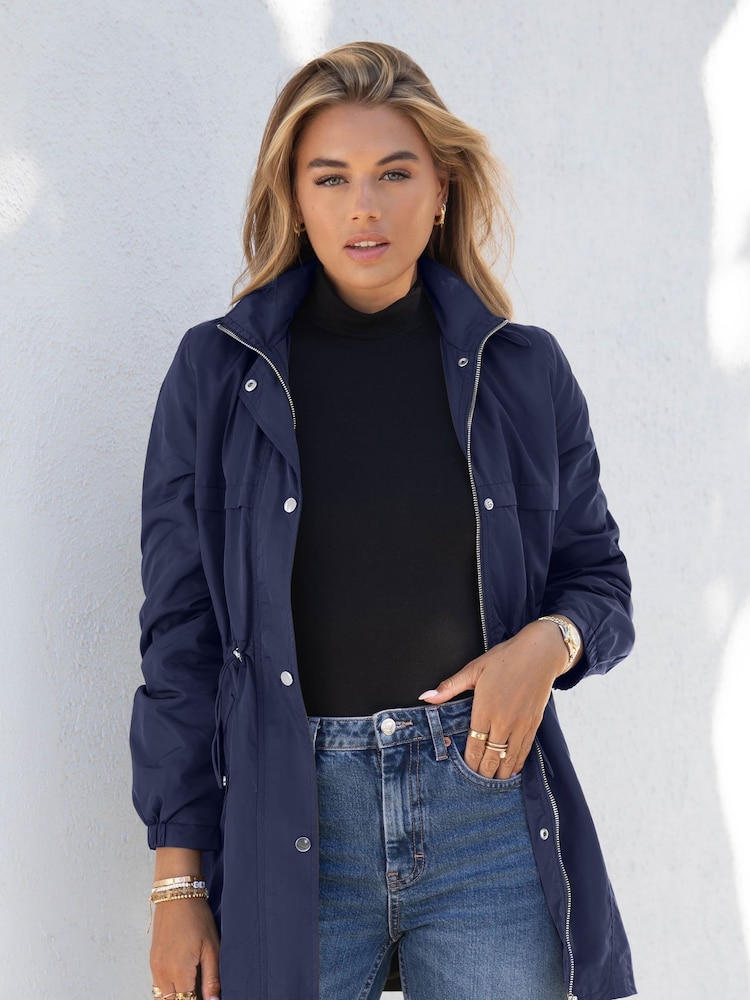 Lipsy Navy Blue Shower Resistant Rain Coat - Image 4 of 4