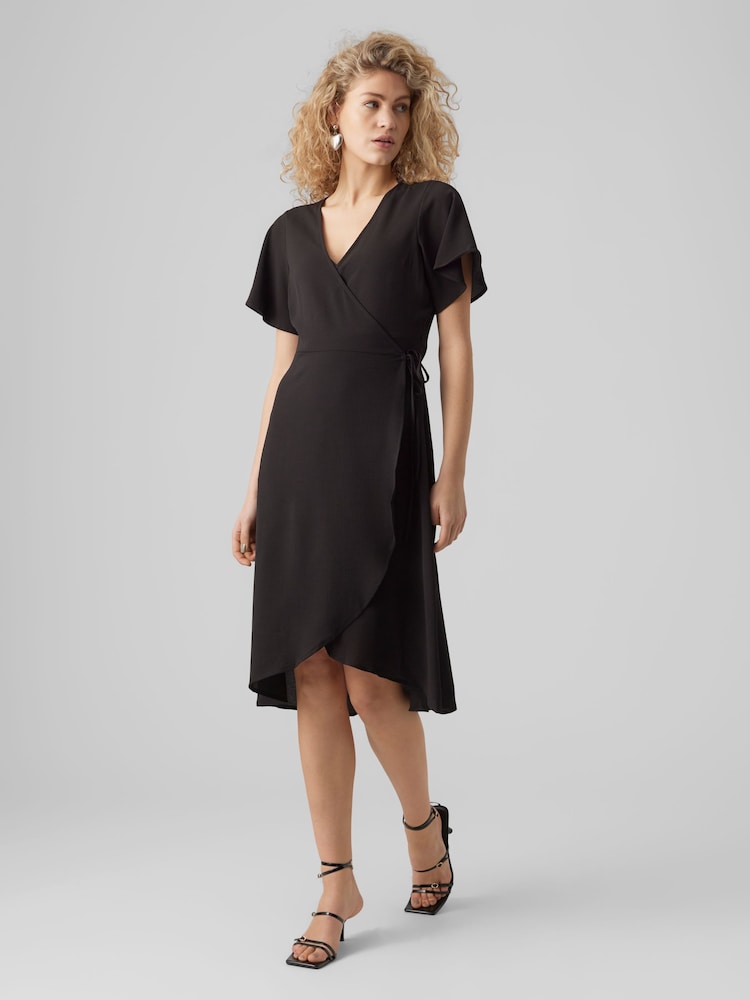 VERO MODA Black Wrap Midi Dress - Image 1 of 5