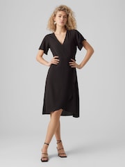 VERO MODA Black Wrap Midi Dress - Image 2 of 5