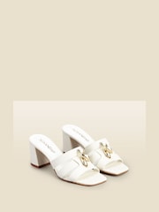 Sosandar White Leather Low Block Heel Chain Trim Mule - Image 1 of 4