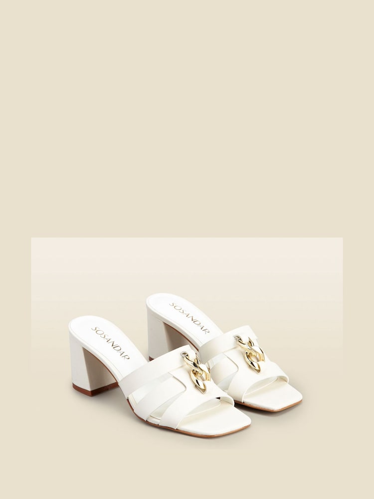 Sosandar White Leather Low Block Heel Chain Trim Mule - Image 1 of 4