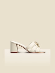 Sosandar White Leather Low Block Heel Chain Trim Mule - Image 2 of 4