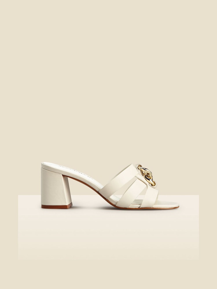 Sosandar White Leather Low Block Heel Chain Trim Mule - Image 2 of 4