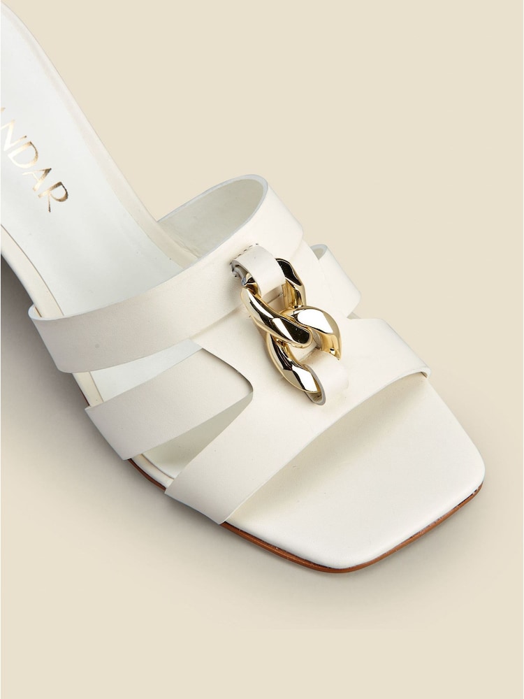 Sosandar White Leather Low Block Heel Chain Trim Mule - Image 4 of 4