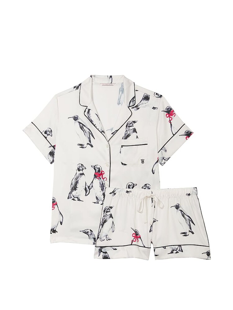 Victoria's Secret Coconut White Penguins Satin Short Pyjamas - Image 2 of 2