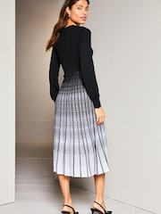 Lipsy Black/White Petite 2 in 1 Pleated Knitted Long Sleeve Midi Dress - Image 2 of 4