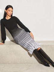 Lipsy Black/White Petite 2 in 1 Pleated Knitted Long Sleeve Midi Dress - Image 3 of 4