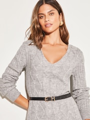 Lipsy Grey Petite V Neck Cable Knit Jumper Dress - Image 3 of 4