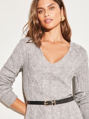 Lipsy Grey Petite V Neck Cable Knit Jumper Dress - Image 4 of 4