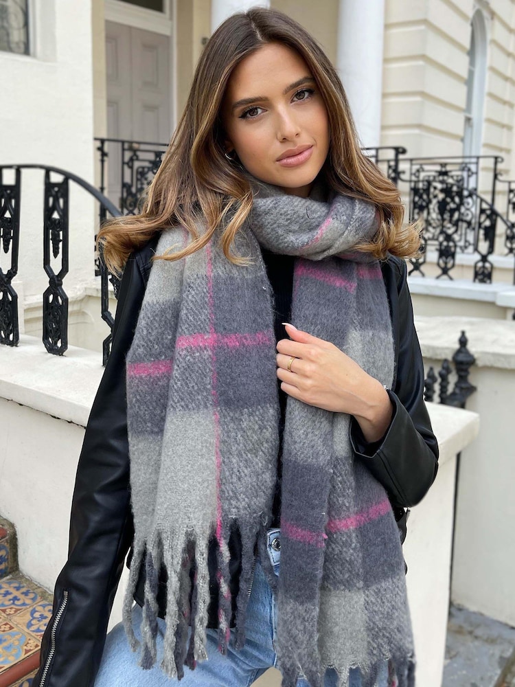 Lipsy Grey, White And Pink Super Soft Chunky Brushed Large Scarf - Image 1 of 4