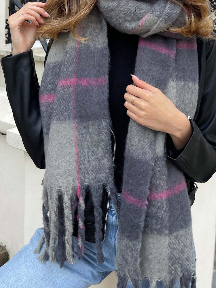 Lipsy Grey, White And Pink Super Soft Chunky Brushed Large Scarf - Image 2 of 4