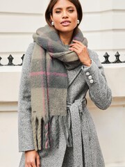 Lipsy Grey, White And Pink Super Soft Chunky Brushed Large Scarf - Image 3 of 4
