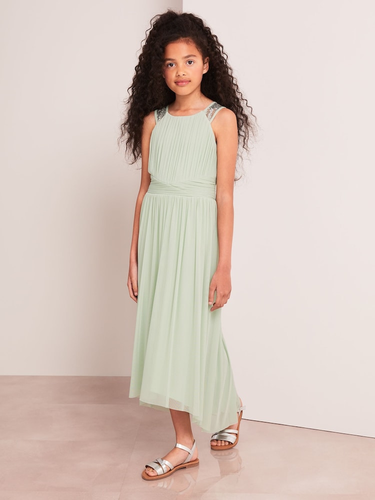 Lipsy Sage Green Embellished Strap Midi Occasion Dress - Image 1 of 3